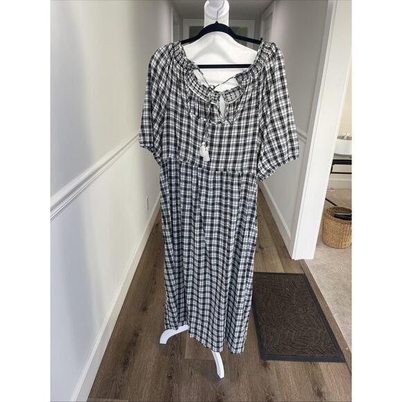 Old Navy Womens XL Plaid Retro Prairie Style Long Maxi Dress Pockets Breathable - Picture 6 of 12